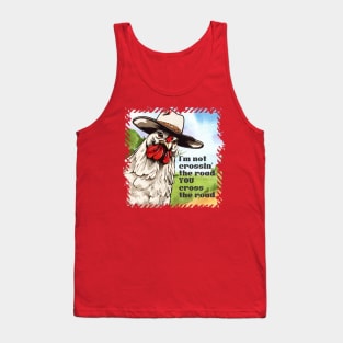 Funny western cowboy chicken crossing road farm animal Tank Top